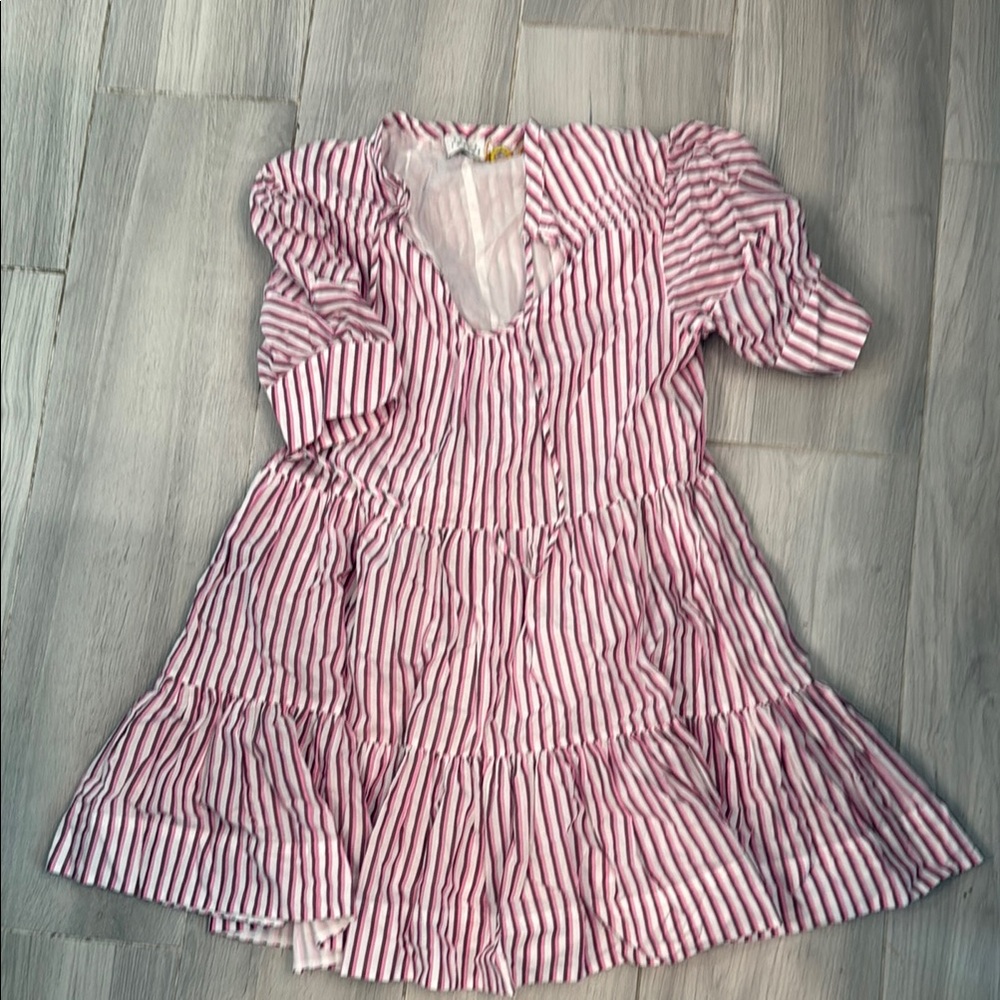 Tanya Taylor pink stripped dress LARGE NWT